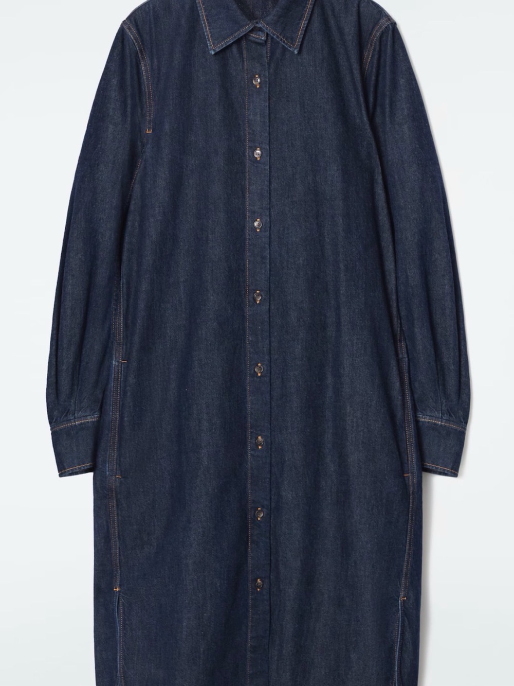 COS Dark Denim Button-Front Midi Dress Deep Indigo Color